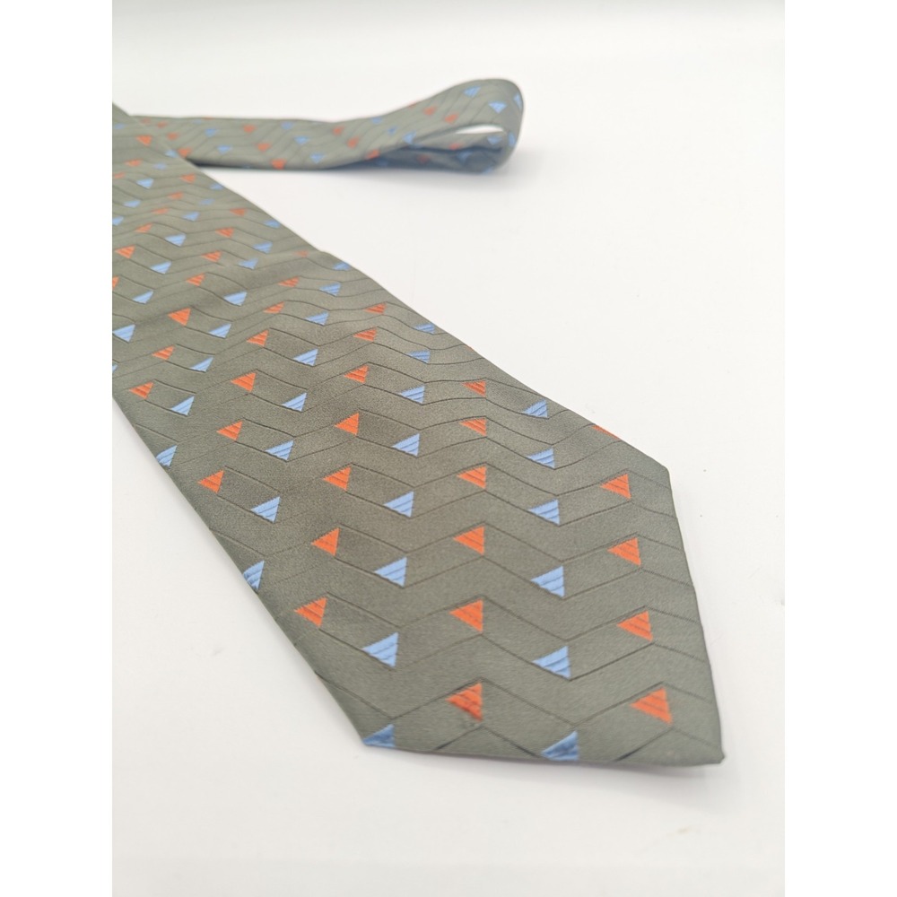 Kolte Silk Tie Mens Green Geometric Italy 57x3.5 Handmade Designer Necktie